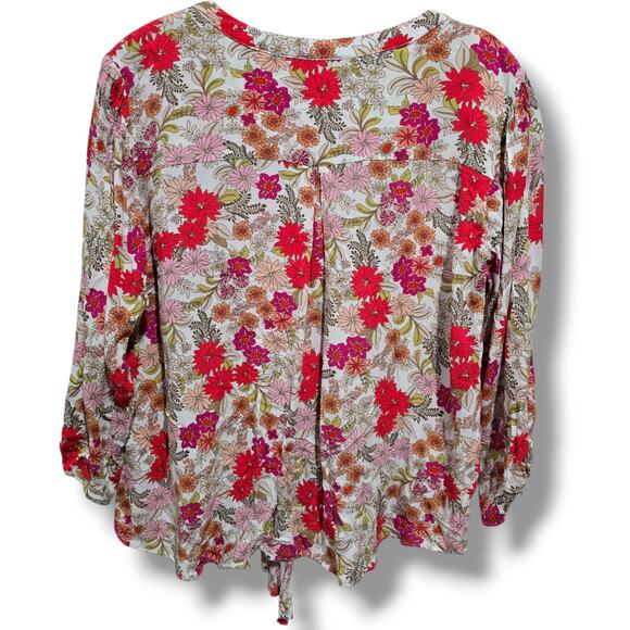 Democracy Women’s Floral Tie-Front Blouse PS Petite – 100% Rayon Boho Style - Picture 5 of 9